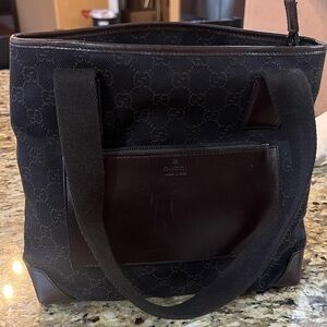 Gucci Black monogram GG canvas leather Tote Bag